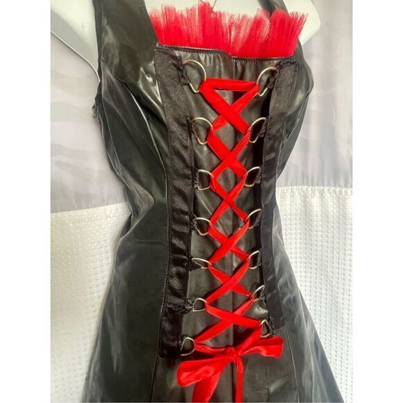 Red Balls on Fire Rare y2k PVC Vintage Prom Dress - Picture 6 of 12